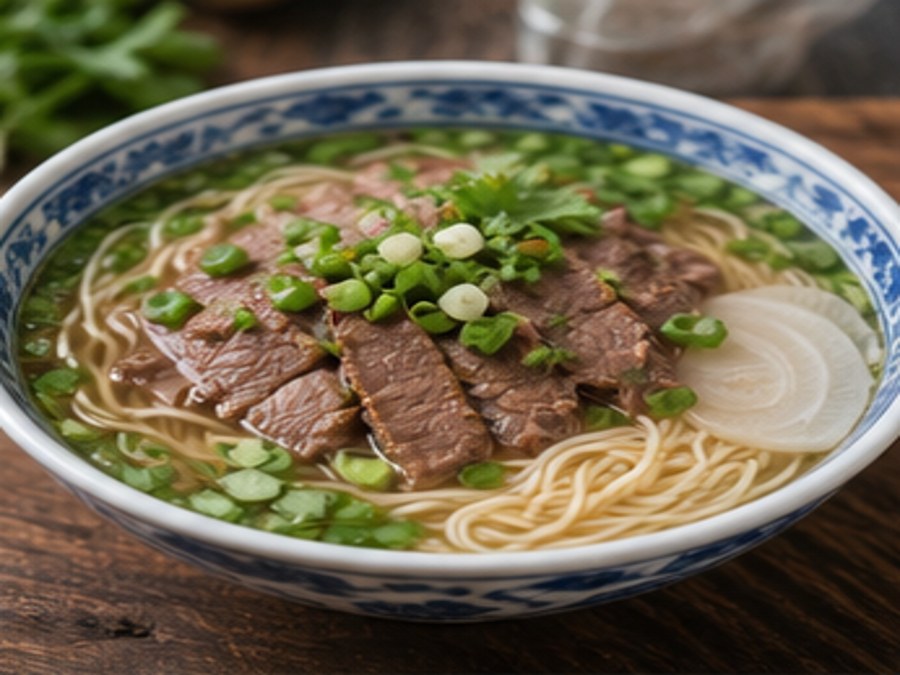 Lanzhou beef noodles in clear broth